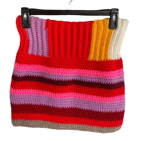 Handmade Crochet Knitted Mini Skirt Hippie Music Festival Boho One of a Kind - Picture 1 of 3